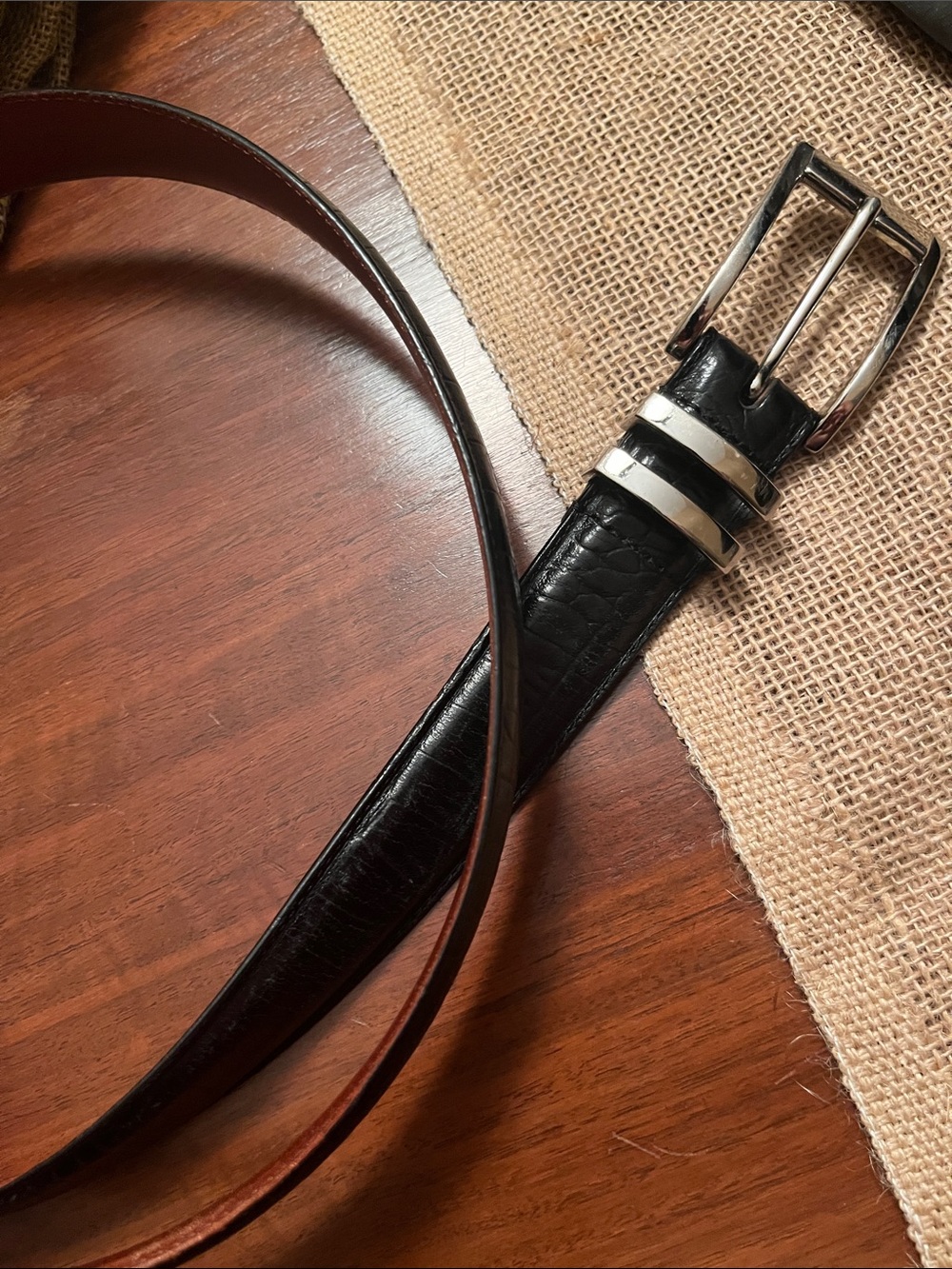 Daniel Cremieux Black Leather Belt with Silver Buckle